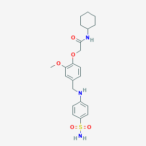 molecular formula C22H29N3O5S B283302 N-cyclohexyl-2-(2-methoxy-4-{[(4-sulfamoylphenyl)amino]methyl}phenoxy)acetamide 