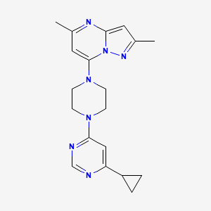 molecular formula C19H23N7 B2833056 4-Cyclopropyl-6-(4-{2,5-dimethylpyrazolo[1,5-a]pyrimidin-7-yl}piperazin-1-yl)pyrimidine CAS No. 2380174-91-2