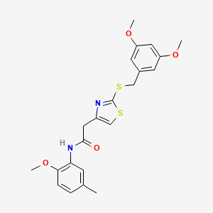 molecular formula C22H24N2O4S2 B2833061 2-(2-((3,5-dimethoxybenzyl)thio)thiazol-4-yl)-N-(2-methoxy-5-methylphenyl)acetamide CAS No. 954092-27-4