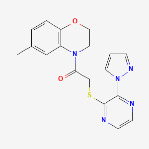 2-((3-(1H-pyrazol-1-yl)pyrazin-2-yl)thio)-1-(6-methyl-2H-benzo[b][1,4]oxazin-4(3H)-yl)ethanone