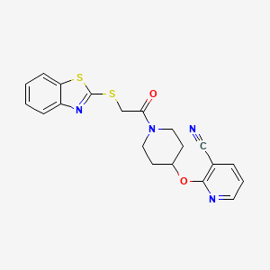 molecular formula C20H18N4O2S2 B2833083 2-((1-(2-(Benzo[d]thiazol-2-ylthio)acetyl)piperidin-4-yl)oxy)nicotinonitrile CAS No. 1797596-51-0