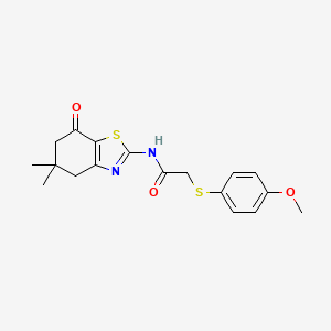 molecular formula C18H20N2O3S2 B2833120 N-(5,5-dimethyl-7-oxo-4,5,6,7-tetrahydro-1,3-benzothiazol-2-yl)-2-[(4-methoxyphenyl)sulfanyl]acetamide CAS No. 923102-82-3