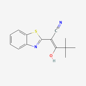 molecular formula C14H14N2OS B2833123 2-(3-Hydrobenzothiazol-2-ylidene)-4,4-dimethyl-3-oxopentanenitrile CAS No. 158262-76-1