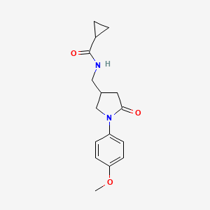 molecular formula C16H20N2O3 B2833133 N-((1-(4-methoxyphenyl)-5-oxopyrrolidin-3-yl)methyl)cyclopropanecarboxamide CAS No. 955220-67-4