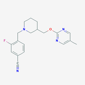 molecular formula C19H21FN4O B2833135 3-氟-4-[[3-[(5-甲基嘧啶-2-基)氧甲基]哌啶-1-基]甲基]苯甲腈 CAS No. 2380034-97-7