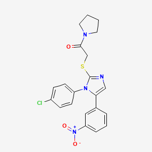 molecular formula C21H19ClN4O3S B2833139 2-((1-(4-氯苯基)-5-(3-硝基苯基)-1H-咪唑-2-基)硫代)-1-(吡咯烷-1-基)乙酮 CAS No. 1226457-00-6