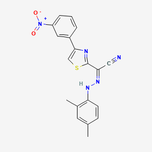 molecular formula C19H15N5O2S B2833140 (Z)-N'-(2,4-dimethylphenyl)-4-(3-nitrophenyl)thiazole-2-carbohydrazonoyl cyanide CAS No. 477285-62-4