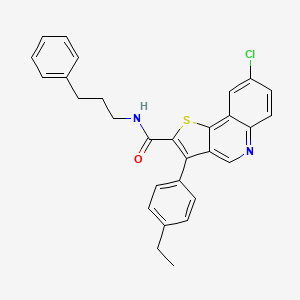 molecular formula C29H25ClN2OS B2833143 8-chloro-3-(4-ethylphenyl)-N-(3-phenylpropyl)thieno[3,2-c]quinoline-2-carboxamide CAS No. 1223776-55-3