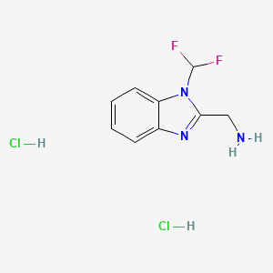 molecular formula C9H11Cl2F2N3 B2833144 [1-(Difluoromethyl)benzimidazol-2-yl]methanamine;dihydrochloride CAS No. 2470438-18-5
