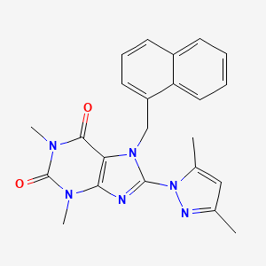 molecular formula C23H22N6O2 B2833151 8-(3,5-dimethyl-1H-pyrazol-1-yl)-1,3-dimethyl-7-(naphthalen-1-ylmethyl)-1H-purine-2,6(3H,7H)-dione CAS No. 1019100-23-2