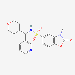 molecular formula C19H21N3O5S B2833157 3-methyl-2-oxo-N-(pyridin-3-yl(tetrahydro-2H-pyran-4-yl)methyl)-2,3-dihydrobenzo[d]oxazole-5-sulfonamide CAS No. 2034541-90-5