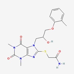 molecular formula C19H23N5O5S B2833158 2-((7-(2-羟基-3-(邻甲苯氧基)丙基)-1,3-二甲基-2,6-二氧代-2,3,6,7-四氢-1H-嘧啶-8-基)硫)乙酰胺 CAS No. 941874-30-2