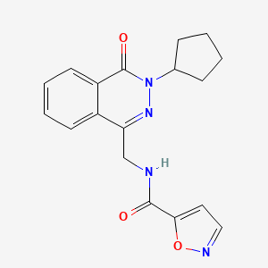 molecular formula C18H18N4O3 B2833160 N-((3-cyclopentyl-4-oxo-3,4-dihydrophthalazin-1-yl)methyl)isoxazole-5-carboxamide CAS No. 1448033-27-9
