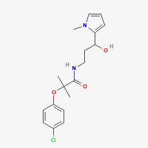 molecular formula C18H23ClN2O3 B2833161 2-(4-chlorophenoxy)-N-(3-hydroxy-3-(1-methyl-1H-pyrrol-2-yl)propyl)-2-methylpropanamide CAS No. 1795358-63-2