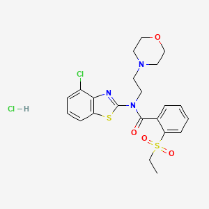 molecular formula C22H25Cl2N3O4S2 B2833164 N-(4-CHLORO-1,3-BENZOTHIAZOL-2-YL)-2-(ETHANESULFONYL)-N-[2-(MORPHOLIN-4-YL)ETHYL]BENZAMIDE HYDROCHLORIDE CAS No. 1215740-85-4