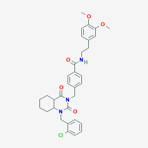 molecular formula C33H30ClN3O5 B2833166 4-[[1-[(2-氯苯基)甲基]-2,4-二氧代-4a,5,6,7,8,8a-六氢喹唑-3-基]甲基]-N-[2-(3,4-二甲氧基苯基)乙基]苯甲酰胺 CAS No. 899922-54-4