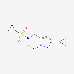 molecular formula C12H17N3O2S B2833192 2-Cyclopropyl-5-(cyclopropylsulfonyl)-4,5,6,7-tetrahydropyrazolo[1,5-a]pyrazine CAS No. 2034326-96-8