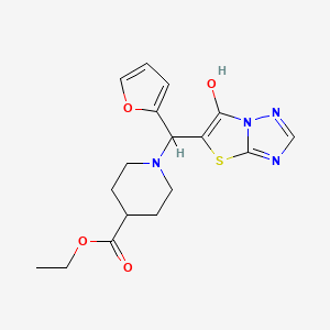 Ethyl 1-(furan-2-yl(6-hydroxythiazolo[3,2-b][1,2,4]triazol-5-yl)methyl)piperidine-4-carboxylate