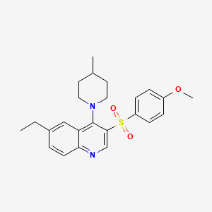 molecular formula C24H28N2O3S B2833217 6-ETHYL-3-(4-METHOXYBENZENESULFONYL)-4-(4-METHYLPIPERIDIN-1-YL)QUINOLINE CAS No. 866897-20-3