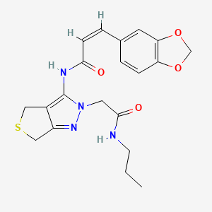 molecular formula C20H22N4O4S B2833226 (Z)-3-(benzo[d][1,3]dioxol-5-yl)-N-(2-(2-oxo-2-(propylamino)ethyl)-4,6-dihydro-2H-thieno[3,4-c]pyrazol-3-yl)acrylamide CAS No. 1105246-29-4
