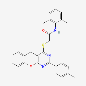 molecular formula C28H25N3O2S B2833245 N-(2,6-dimethylphenyl)-2-{[2-(4-methylphenyl)-5H-chromeno[2,3-d]pyrimidin-4-yl]sulfanyl}acetamide CAS No. 866726-41-2