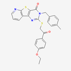 molecular formula C27H23N3O3S2 B2833248 2-((2-(4-ethoxyphenyl)-2-oxoethyl)thio)-3-(4-methylbenzyl)pyrido[3',2':4,5]thieno[3,2-d]pyrimidin-4(3H)-one CAS No. 1223853-00-6