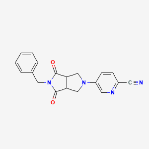 molecular formula C19H16N4O2 B2833255 5-{5-Benzyl-4,6-dioxo-octahydropyrrolo[3,4-c]pyrrol-2-yl}pyridine-2-carbonitrile CAS No. 2415630-94-1
