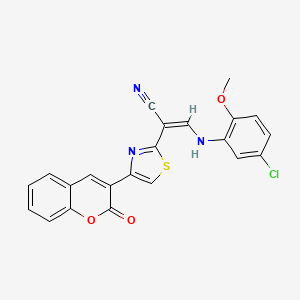 molecular formula C22H14ClN3O3S B2833263 (2Z)-3-[(5-chloro-2-methoxyphenyl)amino]-2-[4-(2-oxo-2H-chromen-3-yl)-1,3-thiazol-2-yl]prop-2-enenitrile CAS No. 373378-12-2