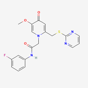 molecular formula C19H17FN4O3S B2833264 N-(3-fluorophenyl)-2-(5-methoxy-4-oxo-2-((pyrimidin-2-ylthio)methyl)pyridin-1(4H)-yl)acetamide CAS No. 1005302-66-8