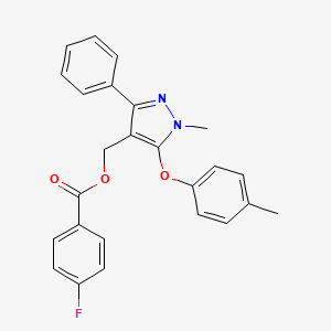 molecular formula C25H21FN2O3 B2833328 [1-methyl-5-(4-methylphenoxy)-3-phenyl-1H-pyrazol-4-yl]methyl 4-fluorobenzenecarboxylate CAS No. 318247-59-5