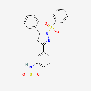 molecular formula C22H21N3O4S2 B2833348 N-(3-(5-phenyl-1-(phenylsulfonyl)-4,5-dihydro-1H-pyrazol-3-yl)phenyl)methanesulfonamide CAS No. 851782-61-1