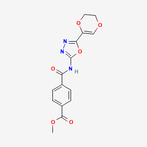 molecular formula C15H13N3O6 B2833385 Methyl 4-((5-(5,6-dihydro-1,4-dioxin-2-yl)-1,3,4-oxadiazol-2-yl)carbamoyl)benzoate CAS No. 851094-91-2
