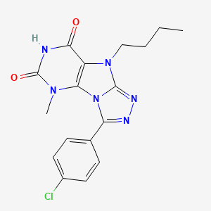 molecular formula C17H17ClN6O2 B2833408 9-butyl-3-(4-chlorophenyl)-5-methyl-5H,6H,7H,8H,9H-[1,2,4]triazolo[3,4-h]purine-6,8-dione CAS No. 921803-72-7