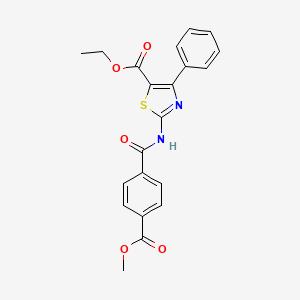 molecular formula C21H18N2O5S B2833418 Ethyl 2-(4-(methoxycarbonyl)benzamido)-4-phenylthiazole-5-carboxylate CAS No. 476326-57-5