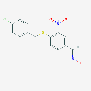 molecular formula C15H13ClN2O3S B2833430 4-[(4-chlorobenzyl)sulfanyl]-3-nitrobenzenecarbaldehyde O-methyloxime CAS No. 303996-07-8