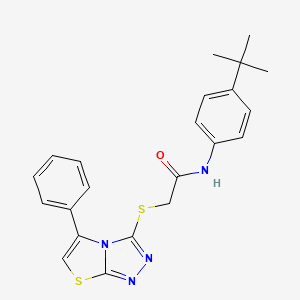 molecular formula C22H22N4OS2 B2833483 N-(4-TERT-BUTYLPHENYL)-2-({5-PHENYL-[1,2,4]TRIAZOLO[3,4-B][1,3]THIAZOL-3-YL}SULFANYL)ACETAMIDE CAS No. 671199-56-7