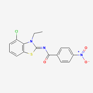 molecular formula C16H12ClN3O3S B2833559 N-[(2E)-4-chloro-3-ethyl-2,3-dihydro-1,3-benzothiazol-2-ylidene]-4-nitrobenzamide CAS No. 865545-49-9
