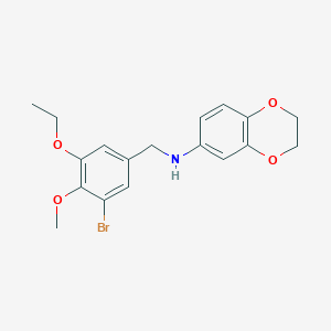 molecular formula C18H20BrNO4 B283365 N-[(3-bromo-5-ethoxy-4-methoxyphenyl)methyl]-2,3-dihydro-1,4-benzodioxin-6-amine 