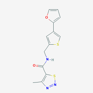 molecular formula C13H11N3O2S2 B2833664 N-[[4-(Furan-2-yl)thiophen-2-yl]methyl]-4-methylthiadiazole-5-carboxamide CAS No. 2379975-89-8