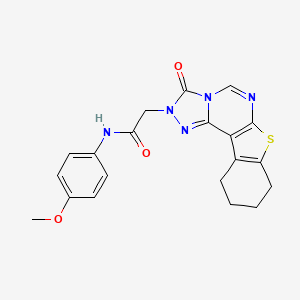 molecular formula C20H19N5O3S B2833686 N-(4-methoxyphenyl)-2-{5-oxo-10-thia-3,4,6,8-tetraazatetracyclo[7.7.0.0^{2,6}.0^{11,16}]hexadeca-1(9),2,7,11(16)-tetraen-4-yl}acetamide CAS No. 1207026-55-8