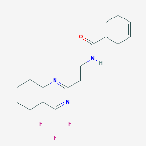 molecular formula C18H22F3N3O B2833747 N-{2-[4-(trifluoromethyl)-5,6,7,8-tetrahydroquinazolin-2-yl]ethyl}cyclohex-3-ene-1-carboxamide CAS No. 1396863-45-8