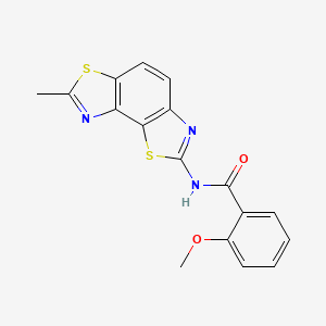 molecular formula C17H13N3O2S2 B2833775 2-methoxy-N-{11-methyl-3,10-dithia-5,12-diazatricyclo[7.3.0.0^{2,6}]dodeca-1(9),2(6),4,7,11-pentaen-4-yl}benzamide CAS No. 361482-06-6