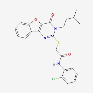 molecular formula C23H22ClN3O3S B2833791 N-(2-chlorophenyl)-2-{[3-(3-methylbutyl)-4-oxo-3,4-dihydro[1]benzofuro[3,2-d]pyrimidin-2-yl]sulfanyl}acetamide CAS No. 899942-10-0