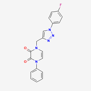 molecular formula C19H14FN5O2 B2833819 1-[[1-(4-Fluorophenyl)triazol-4-yl]methyl]-4-phenylpyrazine-2,3-dione CAS No. 2380192-40-3