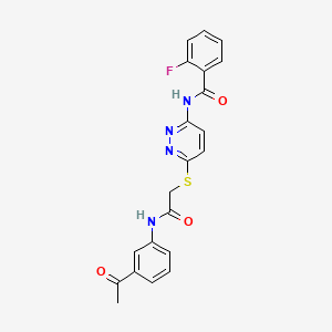molecular formula C21H17FN4O3S B2833871 N-(6-((2-((3-acetylphenyl)amino)-2-oxoethyl)thio)pyridazin-3-yl)-2-fluorobenzamide CAS No. 1021025-84-2