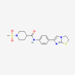 molecular formula C18H22N4O3S2 B2833969 N-(4-(2,3-dihydroimidazo[2,1-b]thiazol-6-yl)phenyl)-1-(methylsulfonyl)piperidine-4-carboxamide CAS No. 1210728-03-2