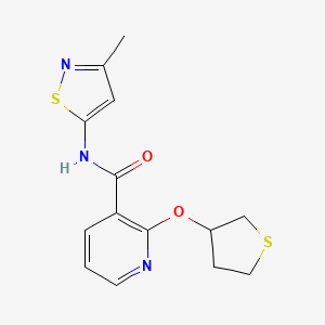 molecular formula C14H15N3O2S2 B2833971 N-(3-methyl-1,2-thiazol-5-yl)-2-(thiolan-3-yloxy)pyridine-3-carboxamide CAS No. 2034390-75-3