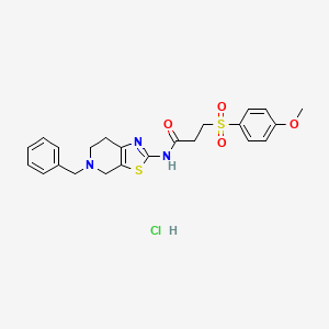 molecular formula C23H26ClN3O4S2 B2833989 N-(5-benzyl-4,5,6,7-tetrahydrothiazolo[5,4-c]pyridin-2-yl)-3-((4-methoxyphenyl)sulfonyl)propanamide hydrochloride CAS No. 1189677-59-5