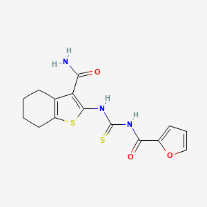 molecular formula C15H15N3O3S2 B2834017 N-[(3-carbamoyl-4,5,6,7-tetrahydro-1-benzothiophen-2-yl)carbamothioyl]furan-2-carboxamide CAS No. 446310-79-8