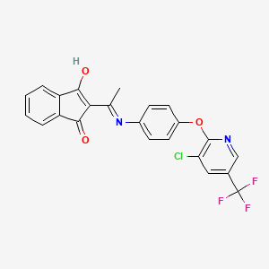 molecular formula C23H14ClF3N2O3 B2834037 2-(((4-(3-Chloro-5-(trifluoromethyl)-2-pyridyloxy)phenyl)amino)ethylidene)indane-1,3-dione CAS No. 1023488-34-7